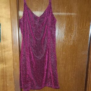 Lulu's Glittery Raspberry Slip Dress